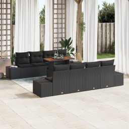 Gossi set de dining pentru gradina cu 9 piese si perne, rattan negru si lemn de acacia