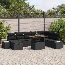 Gossi set de sofe pentru gradina 9 piese cu perne negru ratan poli