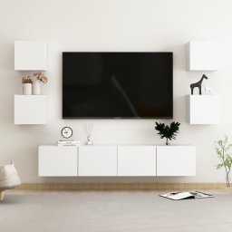 Gossi set dulapuri tv, 6 piese, alb, lemn prelucrat