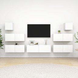 Gossi set dulapuri tv, 7 piese, alb, lemn prelucrat