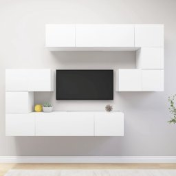 Gossi set dulapuri tv, 8 piese, alb, lemn prelucrat