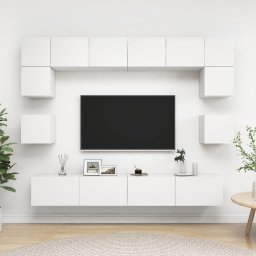 Gossi set dulapuri tv, 8 piese, alb, lemn prelucrat