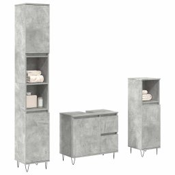 Gossi set mobilier de baie, 3 piese, gri beton, lemn compozit