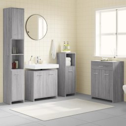 Gossi set mobilier de baie, 4 piese, gri sonoma, lemn prelucrat