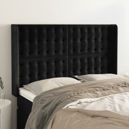 Gossi tablie de pat cu aripioare, negru, 147x16x118/128 cm, catifea