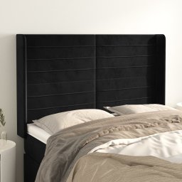 Gossi tablie de pat cu aripioare, negru, 147x16x118/128 cm, catifea