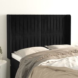 Gossi tablie de pat cu aripioare, negru, 147x16x118/128 cm, catifea
