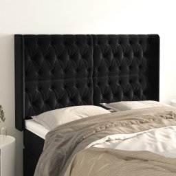 Gossi tablie de pat cu aripioare, negru, 147x16x118/128 cm, catifea