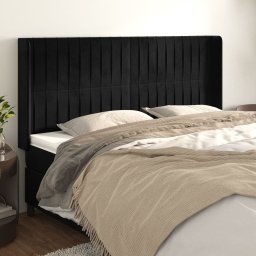 Gossi tablie de pat cu aripioare, negru, 163x16x118/128 cm, catifea