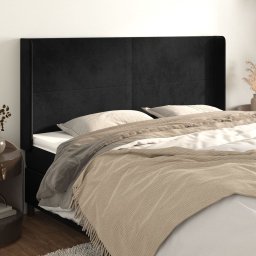 Gossi tablie de pat cu aripioare, negru, 163x16x118/128 cm, catifea