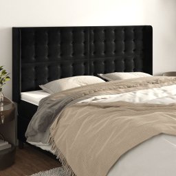 Gossi tablie de pat cu aripioare, negru, 163x16x118/128 cm, catifea
