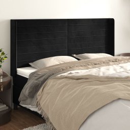 Gossi tablie de pat cu aripioare, negru, 163x16x118/128 cm, catifea