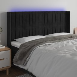 Gossi tablie de pat cu led, negru, 203x16x118/128 cm, catifea
