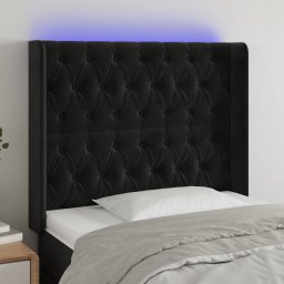 Gossi tablie de pat cu led, negru, 93x16x118/128 cm, catifea