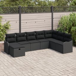 Set de canapea de gradina Gossi cu perne ratan poli negru, canapea de gradina Gossi cu 2 locuri perne ratan poli negru
