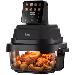 Friteuza cu aer cald iHunt PureGlass Crisp 8 in 1, Gatire Sanatoasa, 1500W, Vase Modulare din Sticla Borosilicata 4L + 1.5L, Capace de Sigilare, Compacta