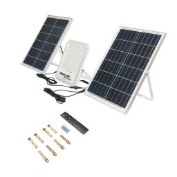 Lampa LED cu panouri solare 50W proiector 150W telecomanda, baterie 3,2V/40Ah