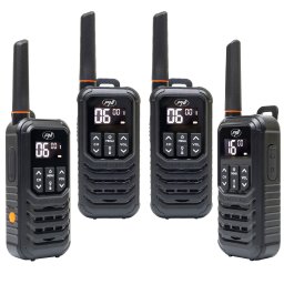 Kit 4 statii radio portabile PNI PMR R80 PRO 0.5W, 16 canale, Waterproof IP67, cu lanterna LED, buton SOS, VOX, USB-C
