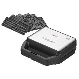 Resigilat - Aparatul pentru deserturi 4 in 1 STARCREST SDM-4110BX, 800W, placi detasabile cu invelis ceramic pentru vafe, nuci, gogosi si smile sandwich, negru
