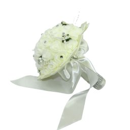 Buchet mireasa cu flori de spuma, mic, alb ivory - ILIF405015