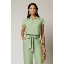 Bluza casual verde fistic din rayon cu croi lejer si decolteu