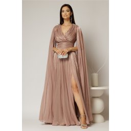 Rochie DY Fashion roz de ocazie din voal peliculizat cu aplicatii pe umeri