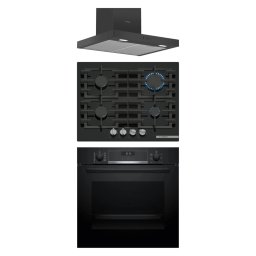 Pachet incorporabil Bosch - Cuptor electric HBG537FB4, 71 l, 60 cm + Plita gaz PPP6A6I40, 60 cm + Hota semineu DWB66BC60, 60 cm, 621 m³/h