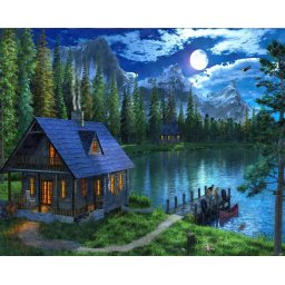 Set pictura pe numere, cu sasiu, Lac nocturn, 40x50 cm