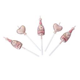 Set 5 lumanari tort sampanie si inimi roz