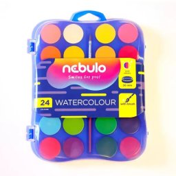 Nebulo: Set de acuarelă cu pensulă - 30 mm, 24 culori
