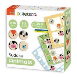 Joc logic Sudoku din lemn – set de 16 piese, cu animale