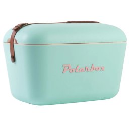 Geanta frigorifica Polarbox Classic, 12 litri, Polistiren AIRPOP, 5-15°C pana la 24 h, Curea clasică din piele, Albastru/Roz