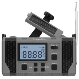 Radio portabil KRUGER & MATZ KM0838, Lanterna, Incarcare solara, 10000 mAh, 2 x 2 W, Functie powerbank, Dinam