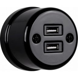 Elhard - Priză de perete retro din ceramică cu 2x USB-A, neagră