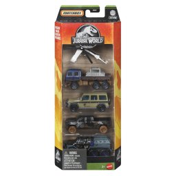 Set 5 masinute metalice Matchbox Jurassic World, scara 1:64