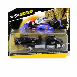 Set Maisto Elite Transport camion cu rampa si Mercedes-Benz 190E 1:64
