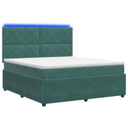 Pat cu arcuri LED si saltea Verde închis 140 x 200 cm Catifea GartenMobel Dekor
