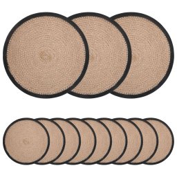 Placemeti din iuta 12 pcs Natural si Negru Ø 30 cm GartenMobel Dekor