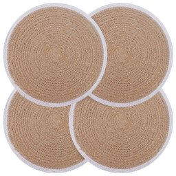 Placemeti din iuta 4 pcs Natural si Alb Ø 30 cm 100% Iuta Tossa GartenMobel Dekor
