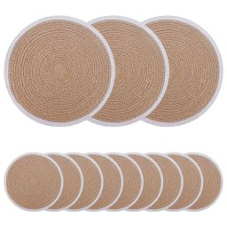 Placemeti din iuta 12 pcs Natural si Alb Ø 30 cm GartenMobel Dekor