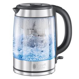Cana electrica din sticla cu filtru Russell Hobbs Clarity 20760-57, 2200W, 1L, Iluminat, SCHOTT DURAN, Filtru BRITA, Inox
