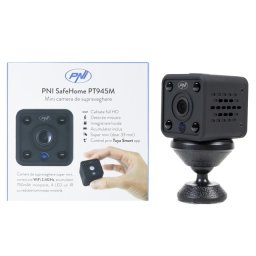 Pachet Mini camera de supraveghere spion PNI SafeHome PT945M 1080P WiFi, control prin Tuya Smart + Card de memorie MicroSD PNI 32GB cu adaptor SD