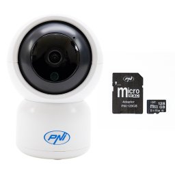Pachet Camera supraveghere video PNI IP390T 1080P cu PTZ WiFi H264+Card de memorie MicroSD PNI 128GB cu adaptor SD
