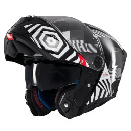 Casca MT Helmets Atom 2 SV Strange - Flip-up, negru alb, Ochelari soare incluși, ECE 22.06