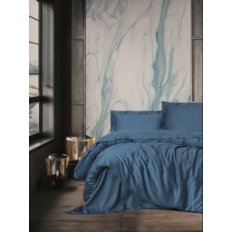 Set husa pilota + 2 fete de perna, satin bumbac 100%, 200x200 cm + 2x80x80 cm, albastru - Verificat A · Re-Bloom