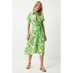 Happiness İstanbul Women's Vibrant Green Floral Summer Slim Viscose Dress