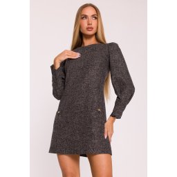 Rochie mini cu mâneci lungi pentru femei, în linie A - neagră