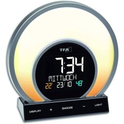 Ceas TFA light alarm clock with color changing mood light and room climate SOLUNA (black/silver)