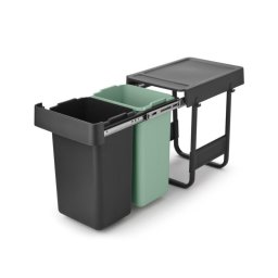 Cos de gunoi colectare selectiva Brabantia Sort&Go 1008862, 2x15 L, Montaj intern cu cadru telescopic, Gri/verde
