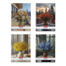 Caiet spirală cu linii Flower - format A4, diverse modele